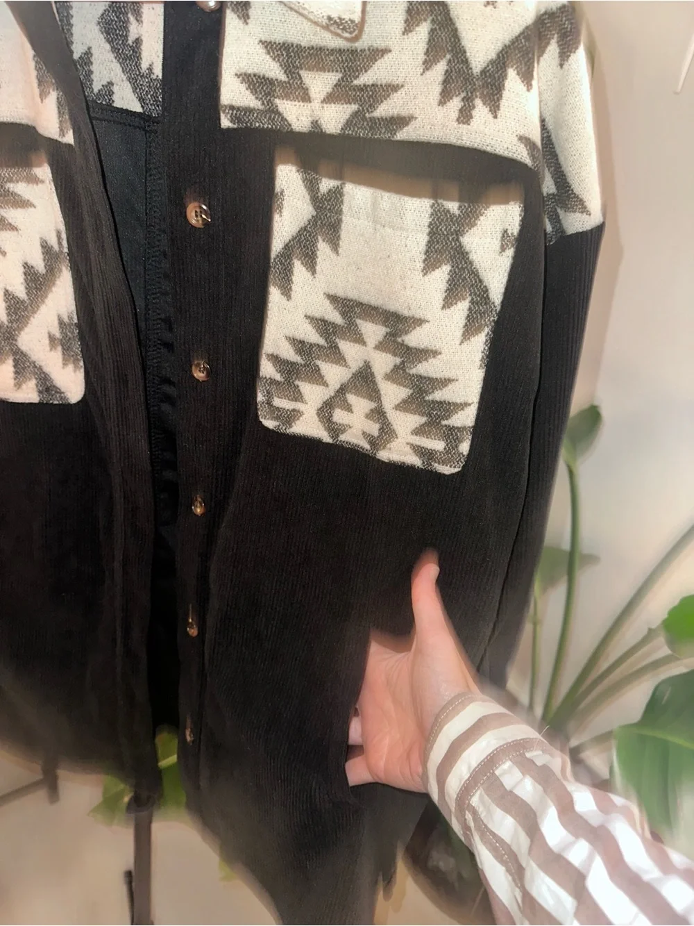 Midnight Bazaar Patchwork Buttoned Corduroy Shacket